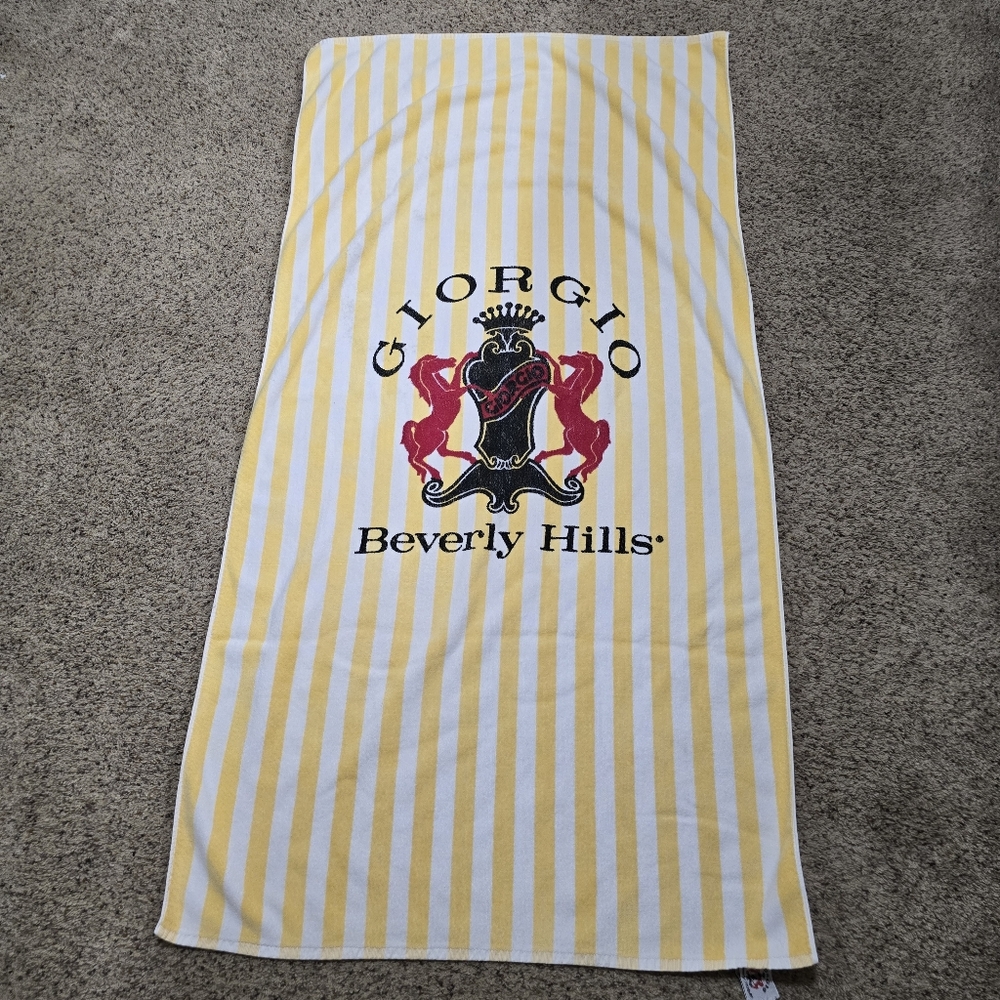 Vintage 80's Giorgio Beverly Hills Yellow Striped Beach Towel